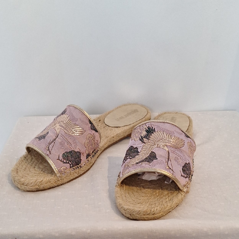 Johnny Was Crane Lavender Embroidered Espadrille Slides Size 9